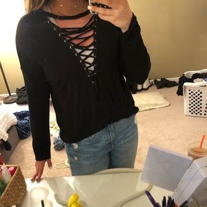 Black criss cross long sleeve t shirt